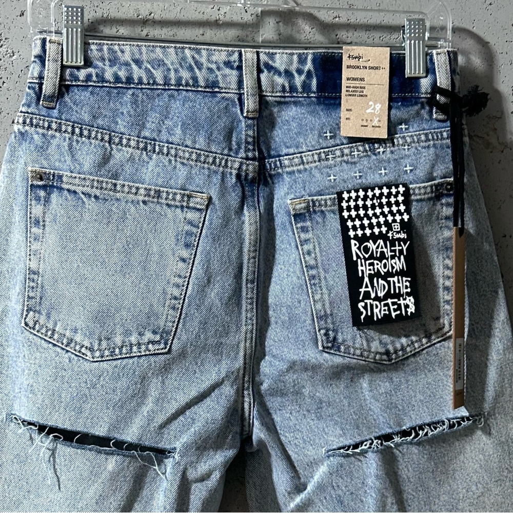Waist 28" Ksubi Blue Distressed Jean Shorts High-Waisted - Back Ripped/Shredded - Picture 5 of 7